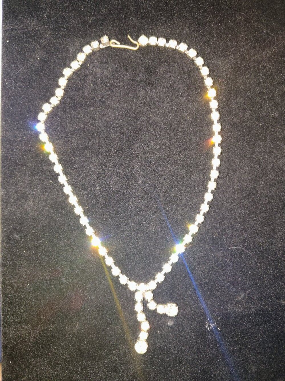 Vintage 50s–60s Rhinestone Choker Necklace – Prong Set Stones, J‑Hook
